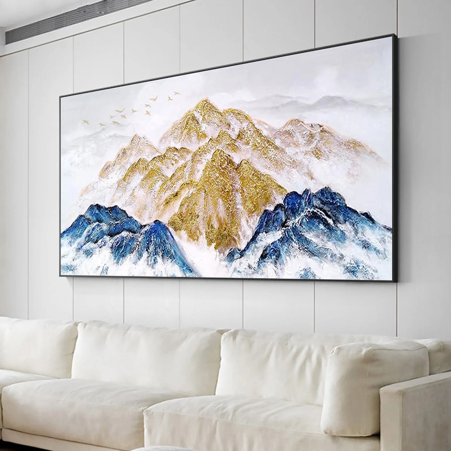 Blaue und goldene Berge Ölgemälde Handmade