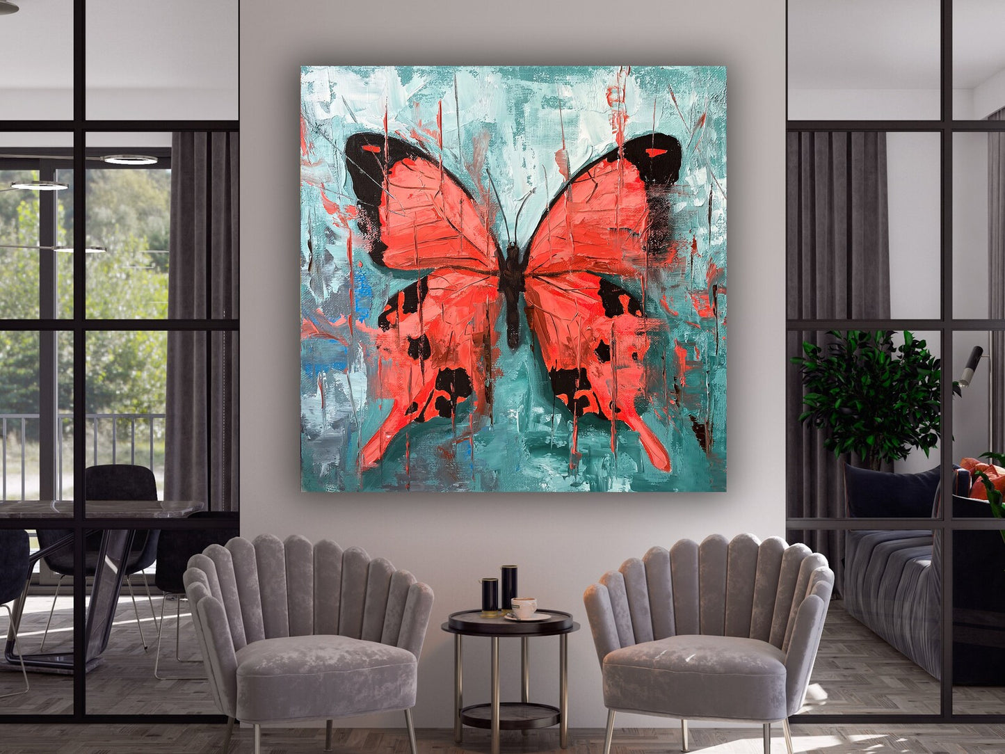 Butterfly over coast canvas art