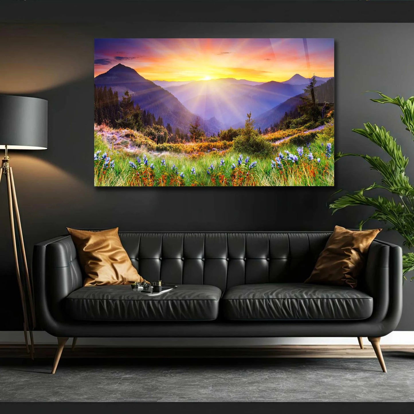 Sonnenaufgang blumige Berglandschaft