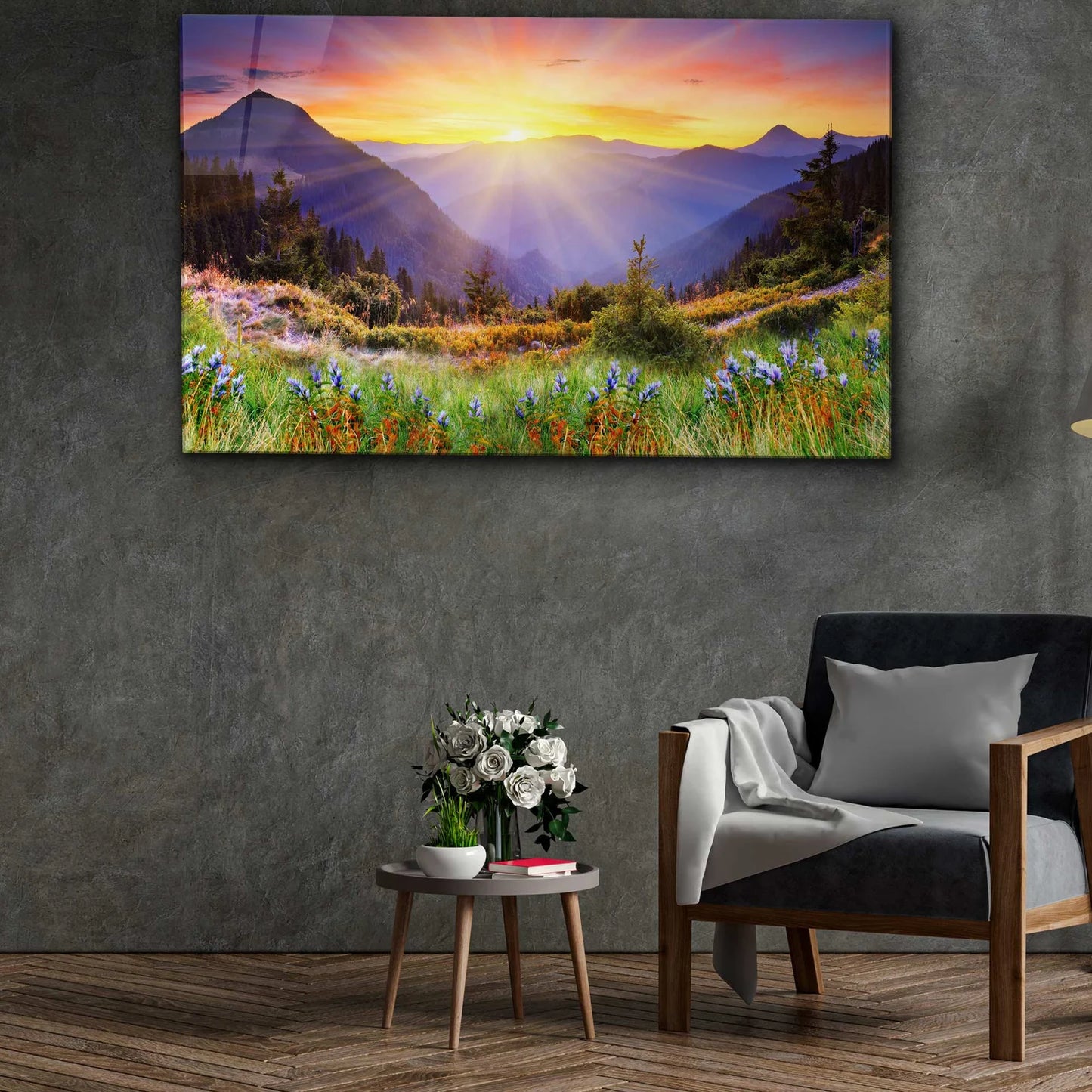Sonnenaufgang blumige Berglandschaft