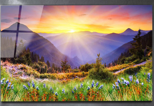 Sonnenaufgang blumige Berglandschaft