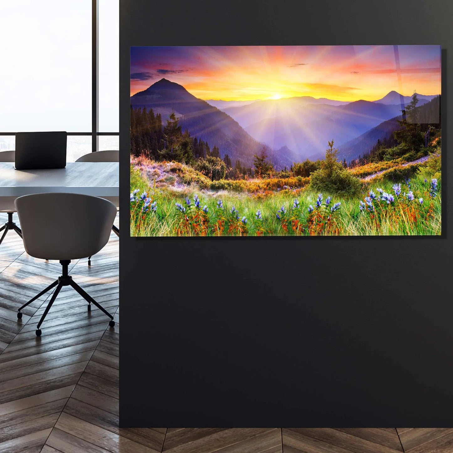 Sonnenaufgang blumige Berglandschaft