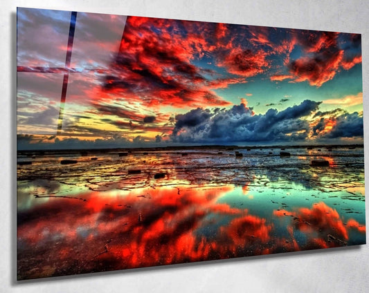 See mit roten Wolken