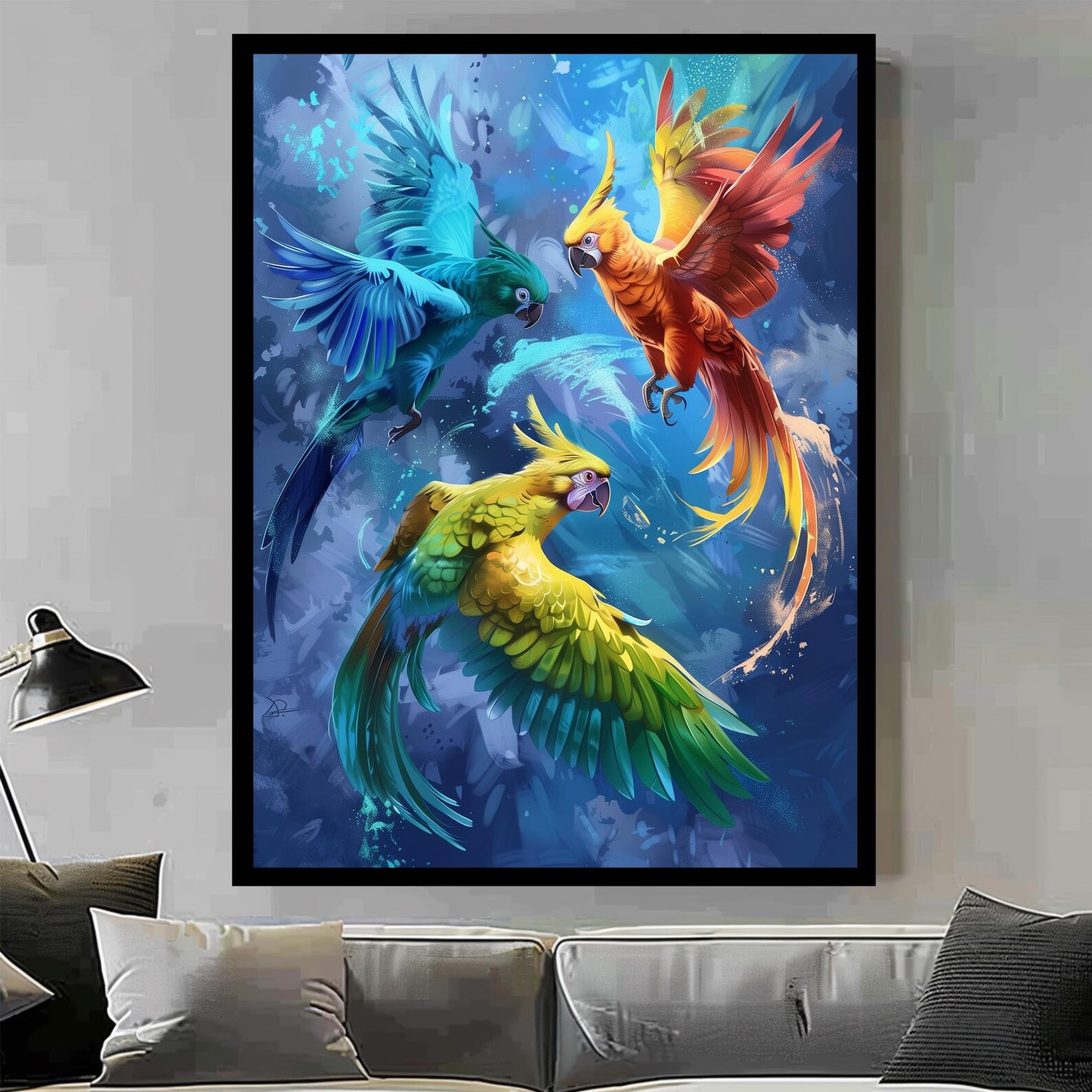 Toile d'oiseaux volants en plumes