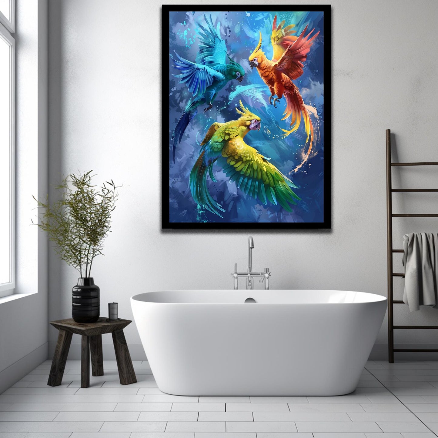 Toile d'oiseaux volants en plumes
