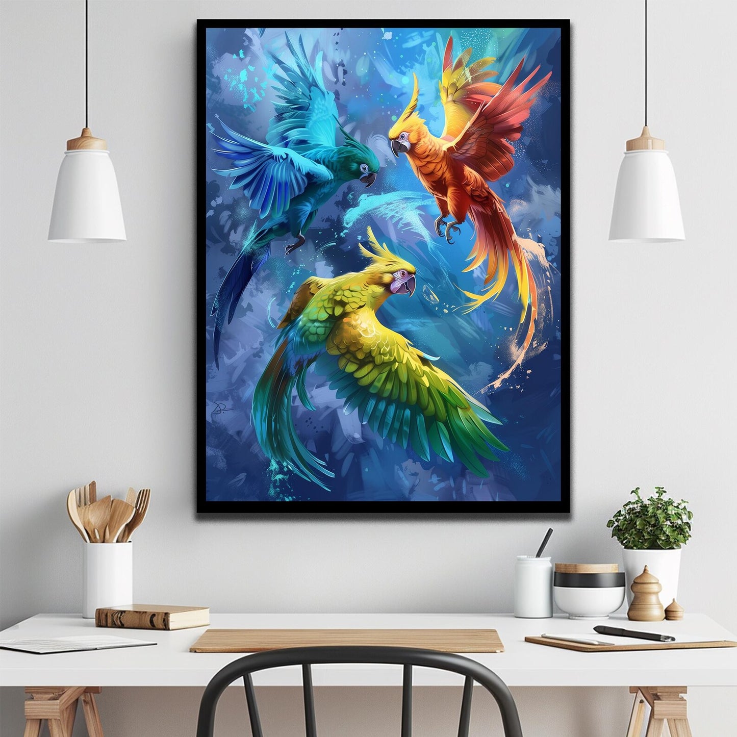 Toile d'oiseaux volants en plumes