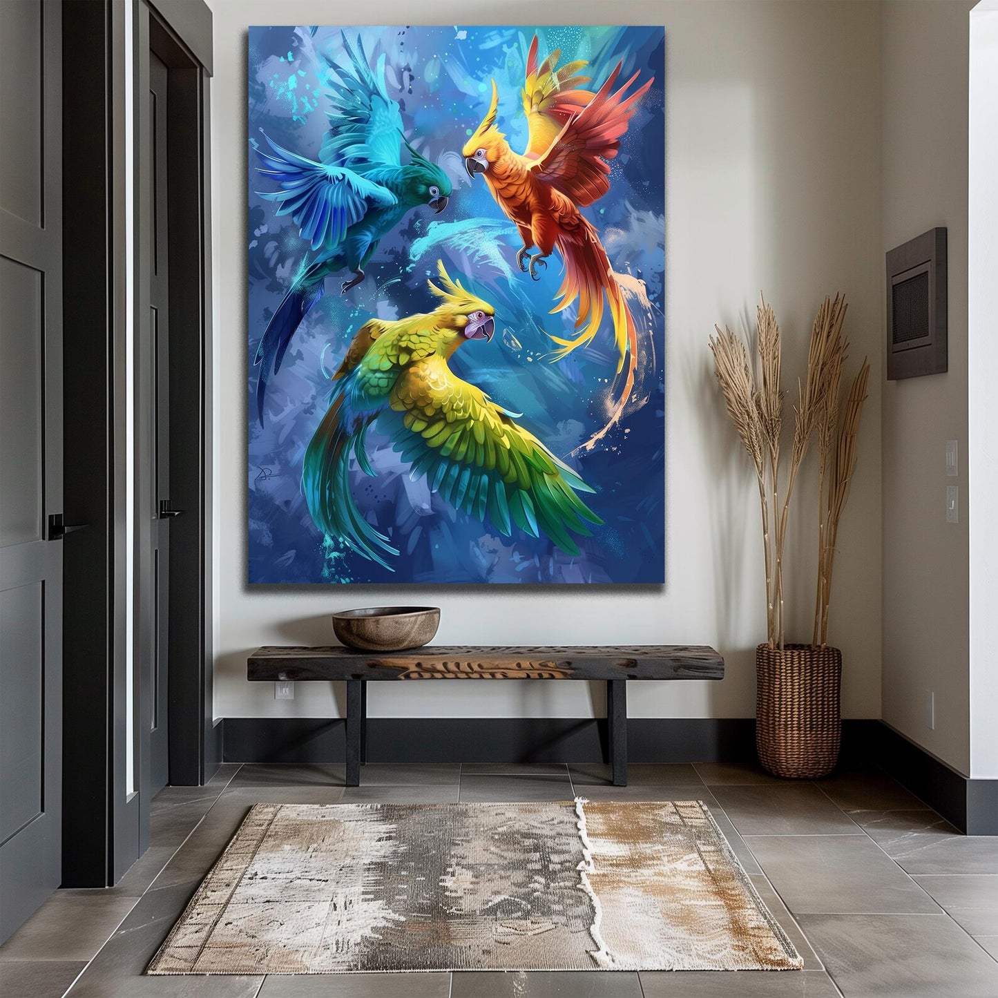 Toile d'oiseaux volants en plumes