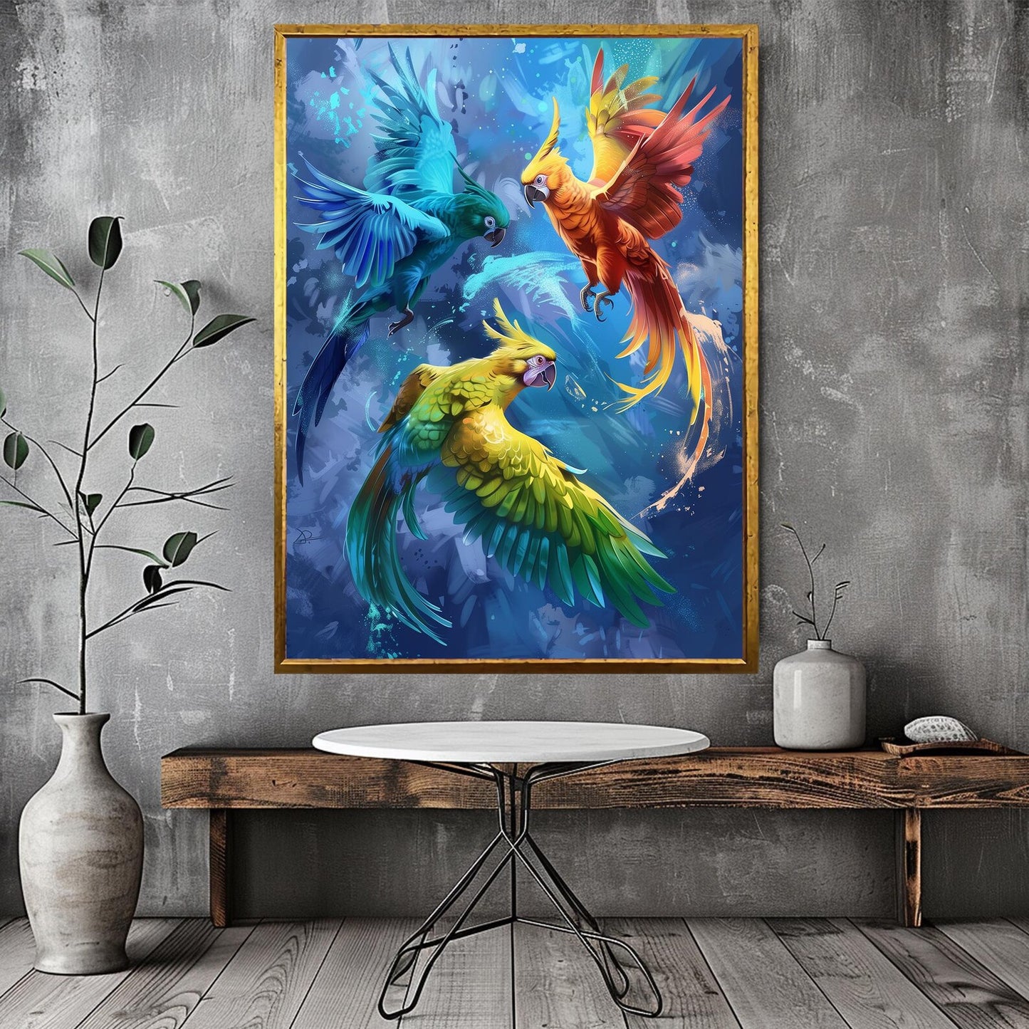 Toile d'oiseaux volants en plumes