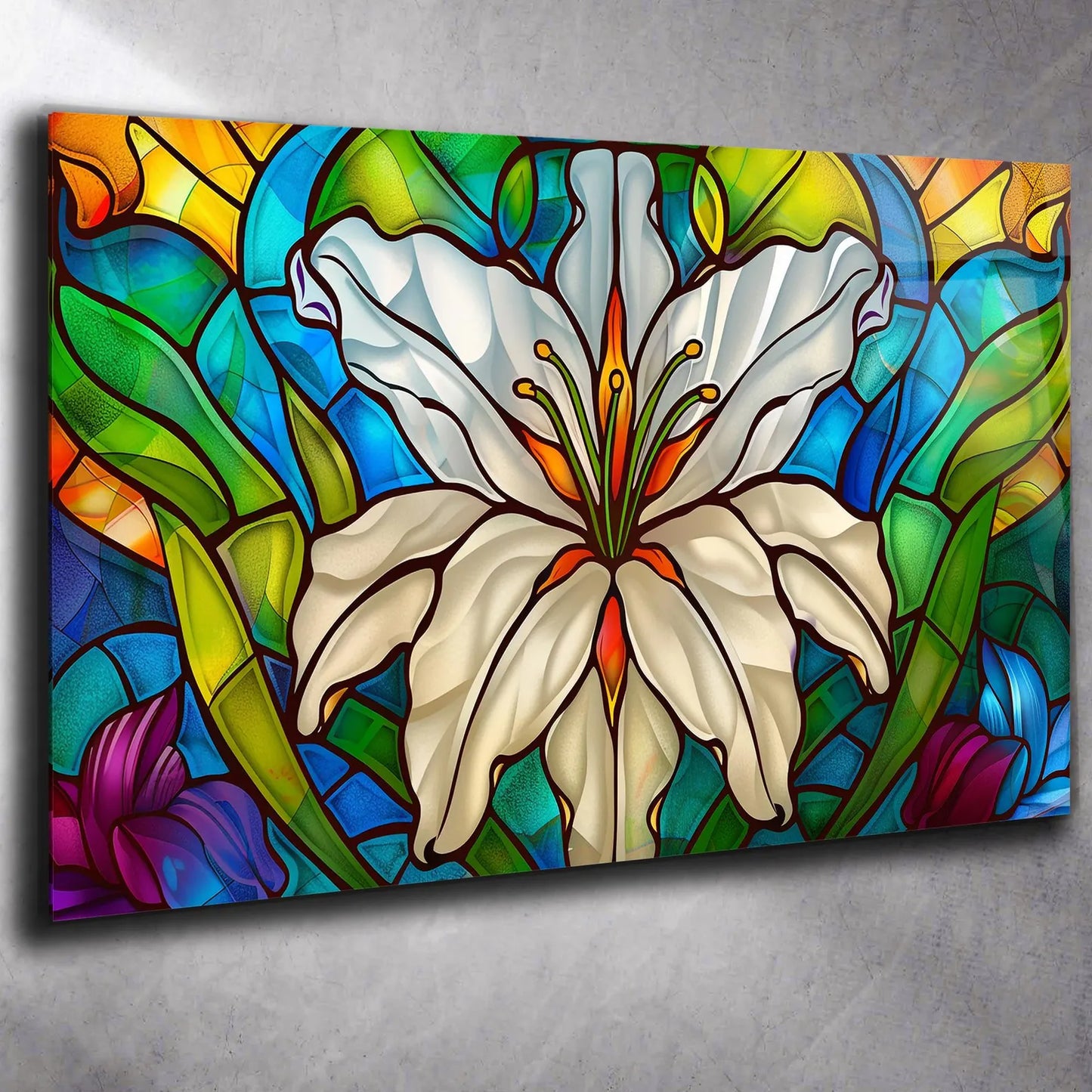 Weisse Blume bunter Hintergrund