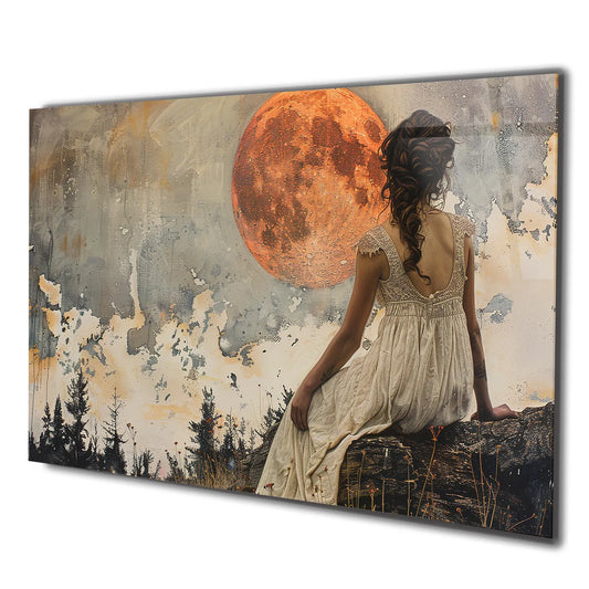 Frau sitzend mit Mond