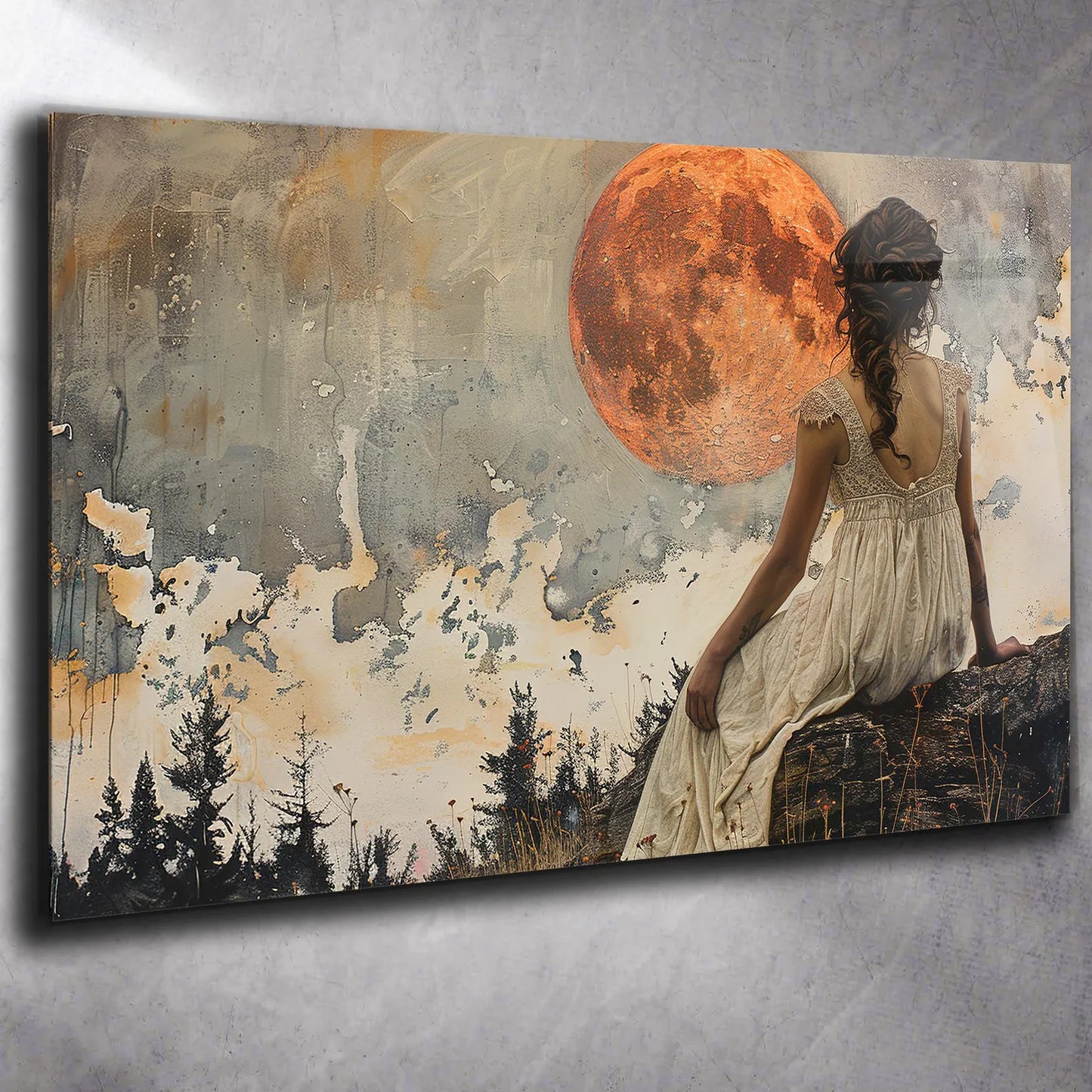 Frau sitzend mit Mond