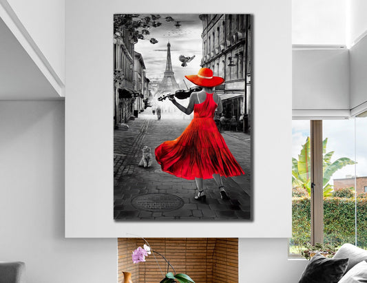 Frau mit rotem Klein in Paris Leinwand