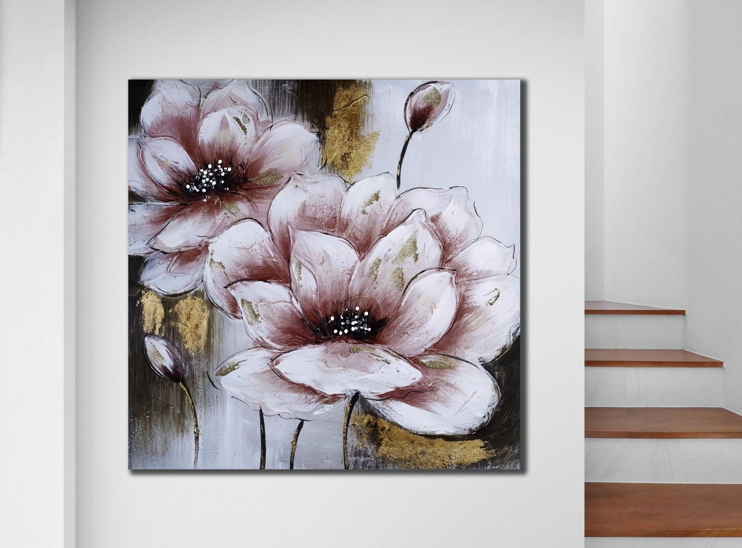 Rosa / Weissgold Blume Leinwand