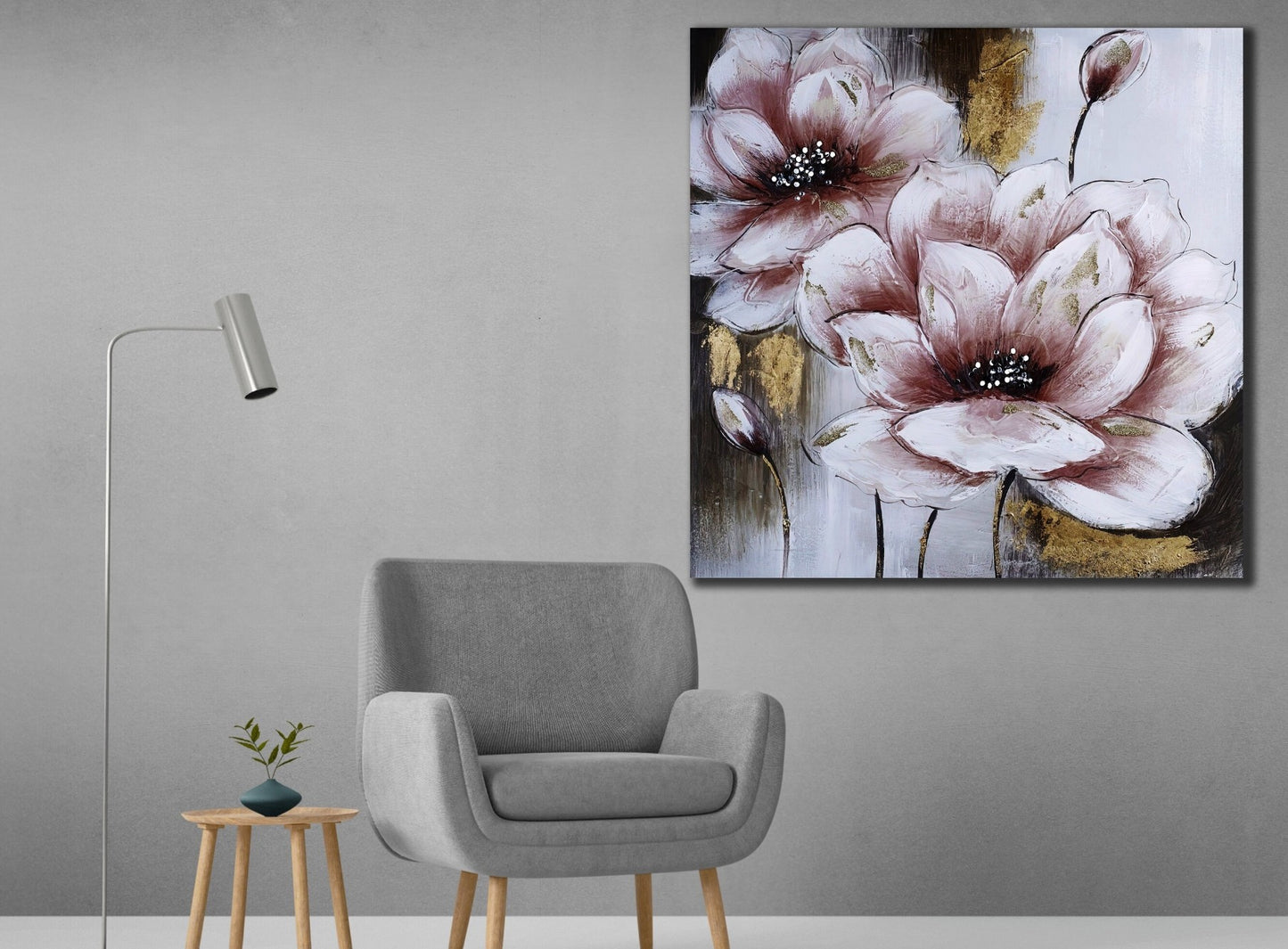 Rosa / Weissgold Blume Leinwand