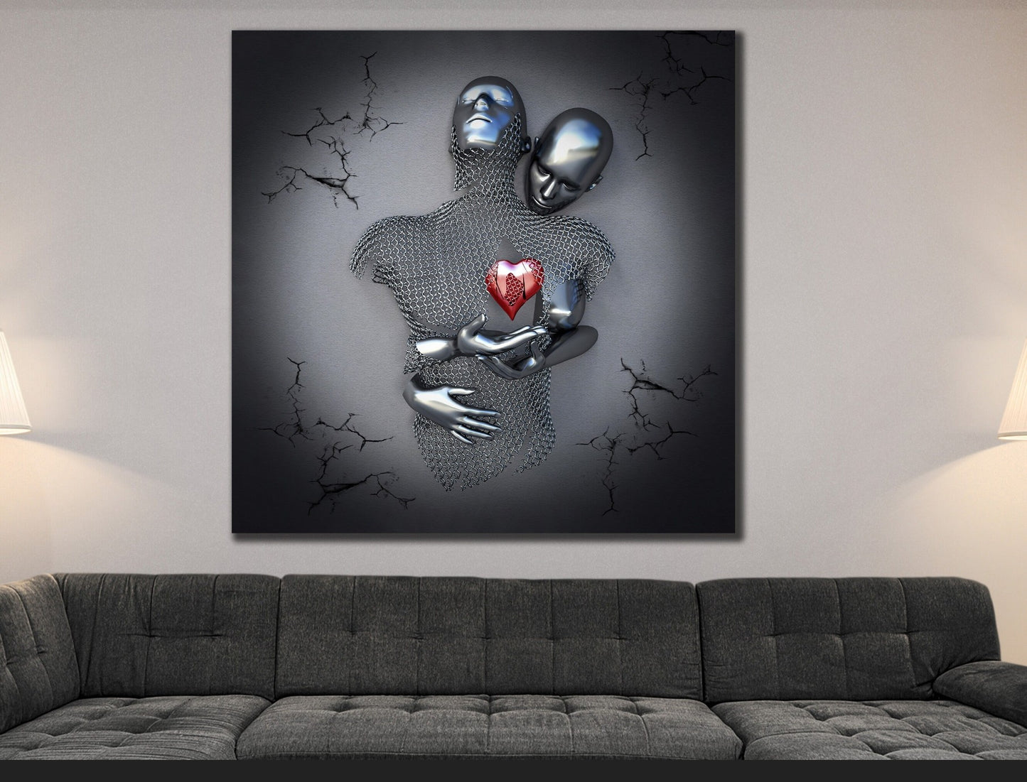 Tela di cuore rosso 3D