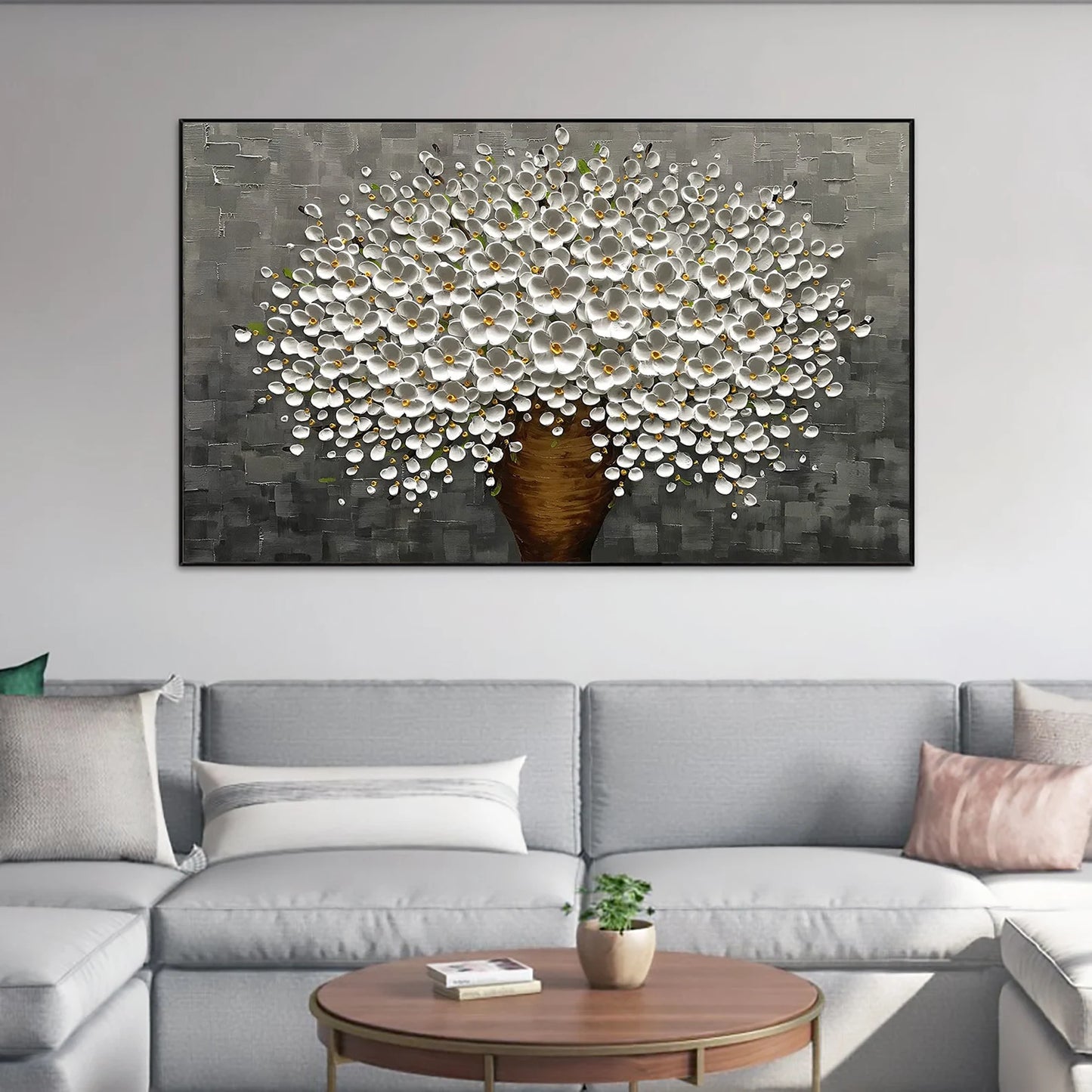 HAND DRAWN Cherry Blossom Black and White Oil Painting