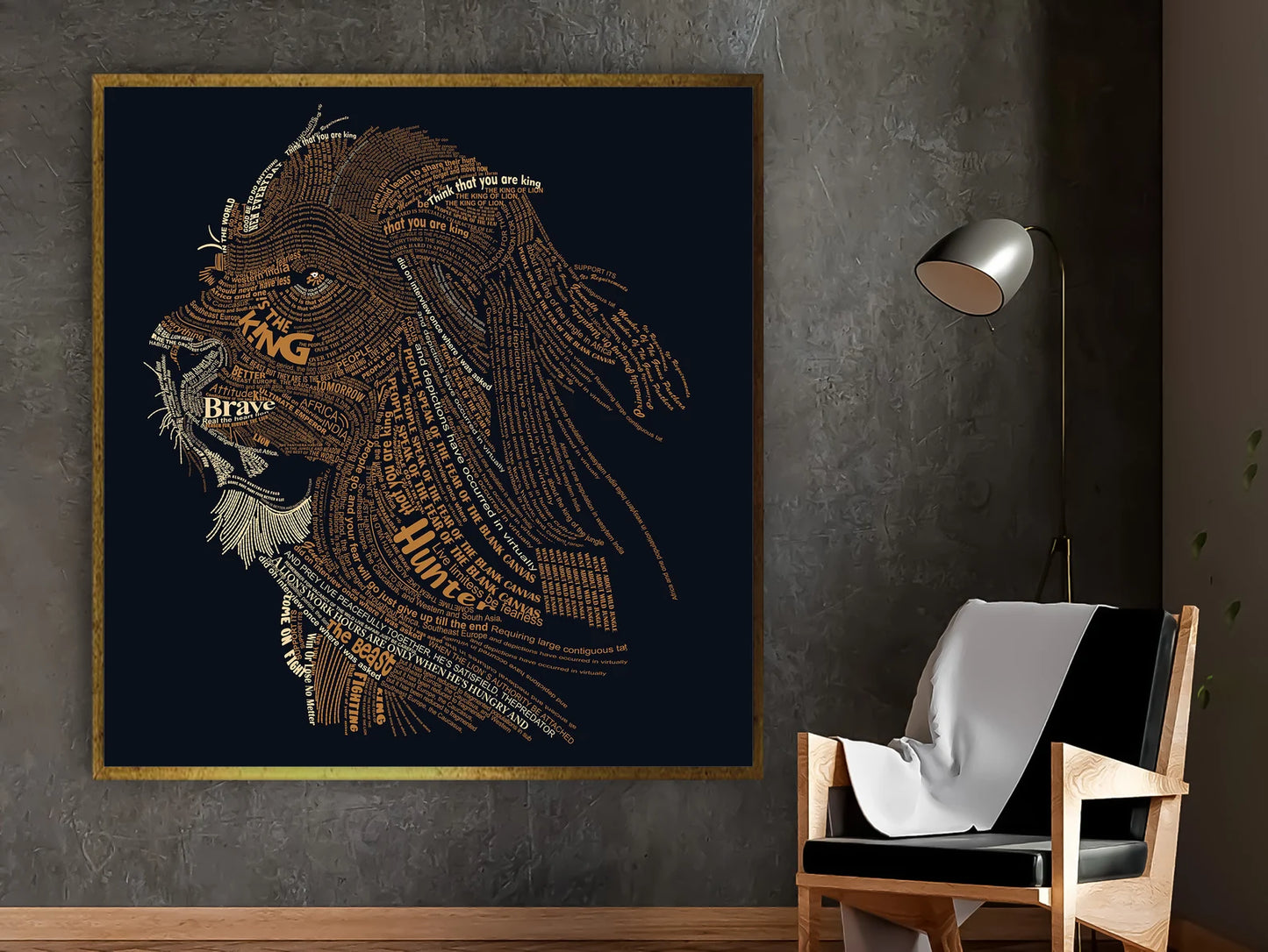 Lion with strong texts art with frame