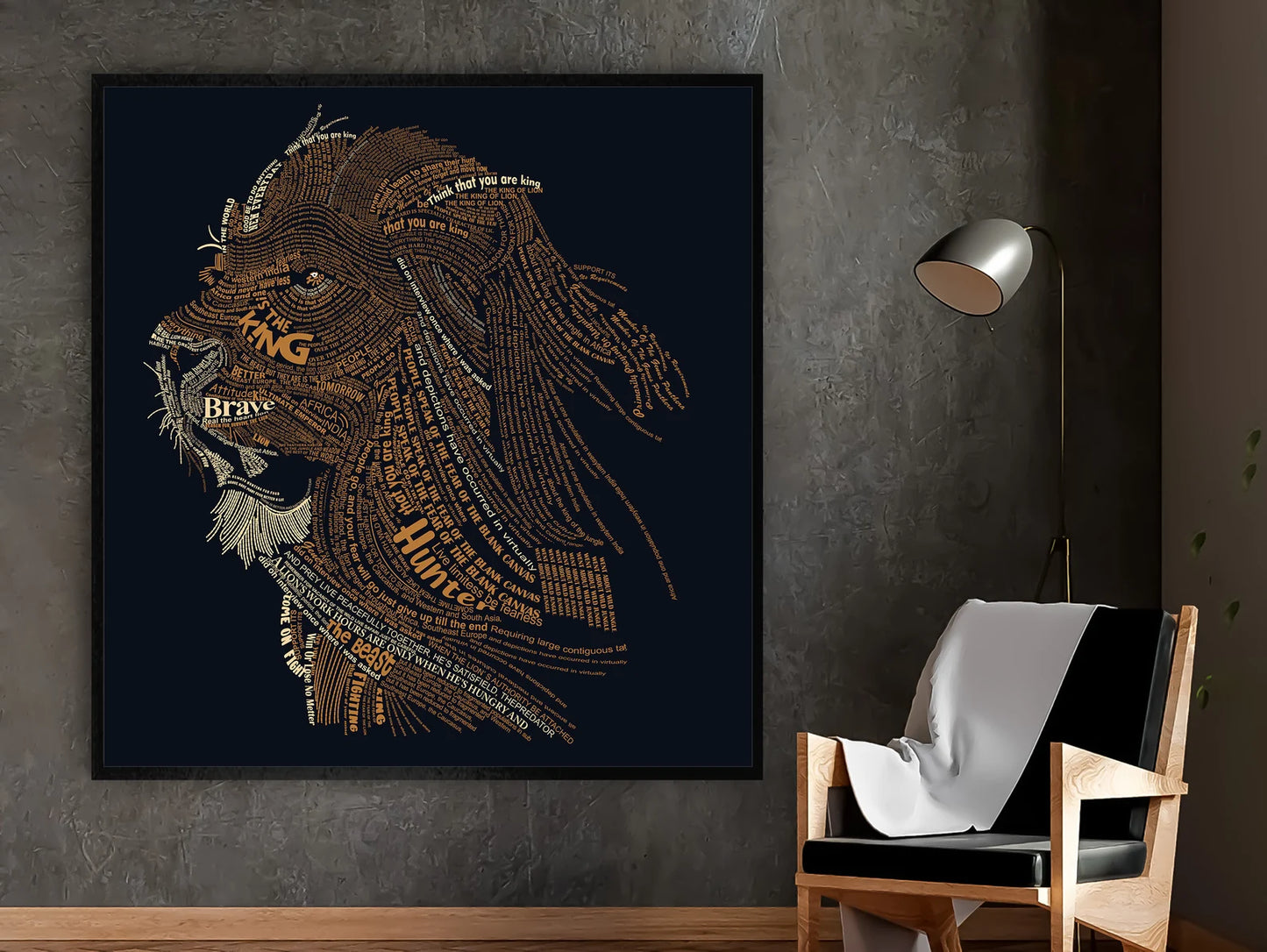 Lion with strong texts art with frame