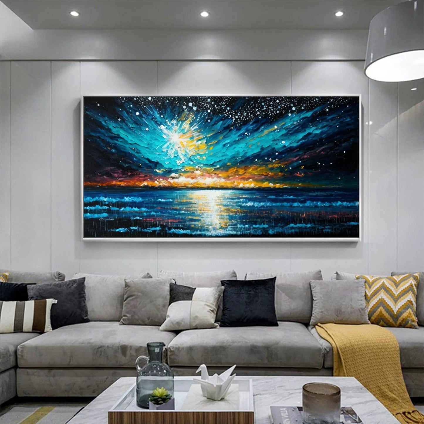 Sea and night sky oil painting Handmade