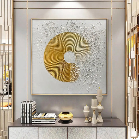 The Golden in White Circle Ölgemälde Handmade