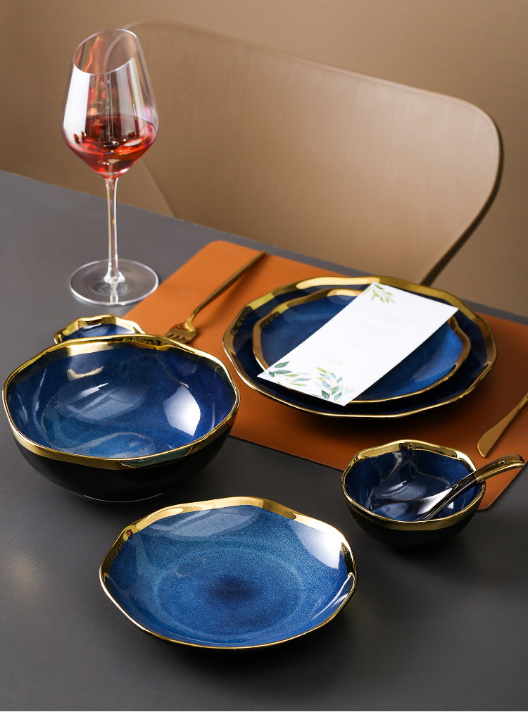 Nordic Golden Blue Plate Handmade