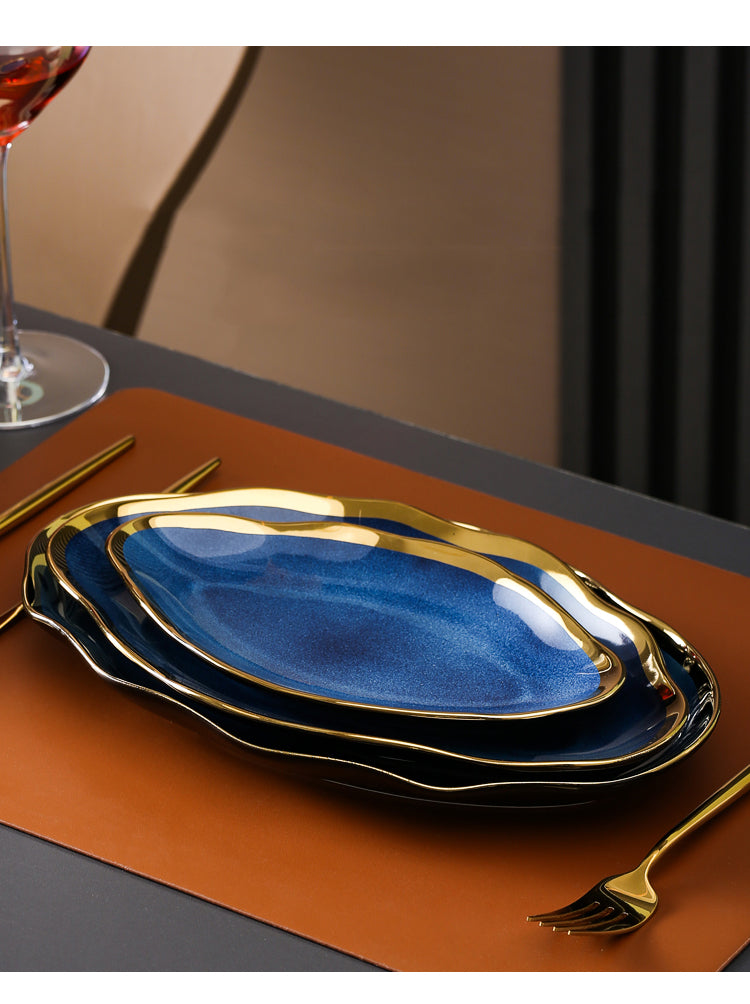 Nordic Golden Blue Plate Handmade