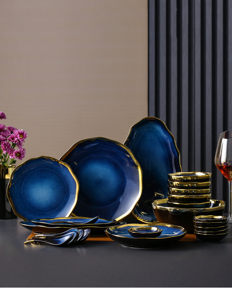 Nordic Golden Blue Plate Handmade