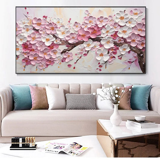 HAND DRAWN White Pink Cherry Blossom Oil Painting