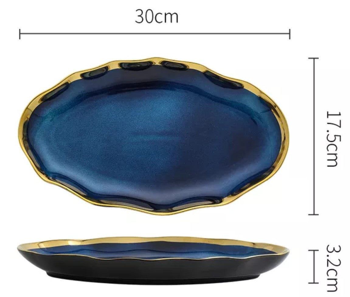 Nordic Golden Blue Plate Handmade