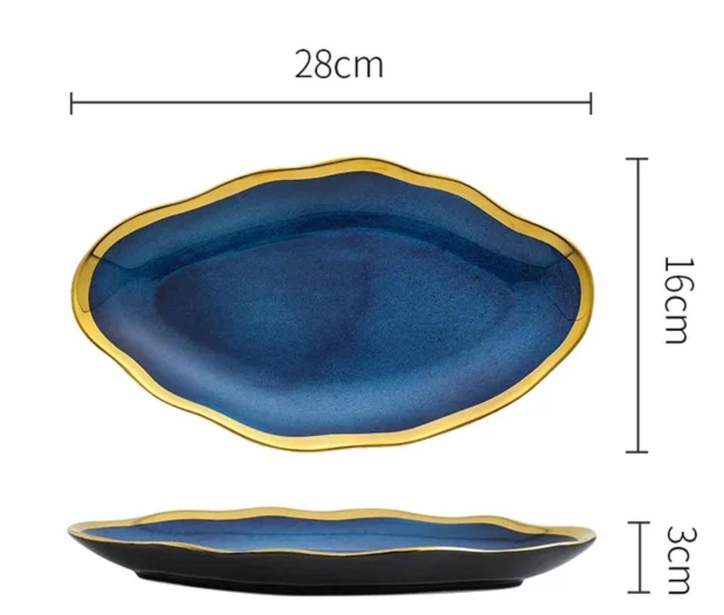 Nordic Golden Blue Plate Handmade