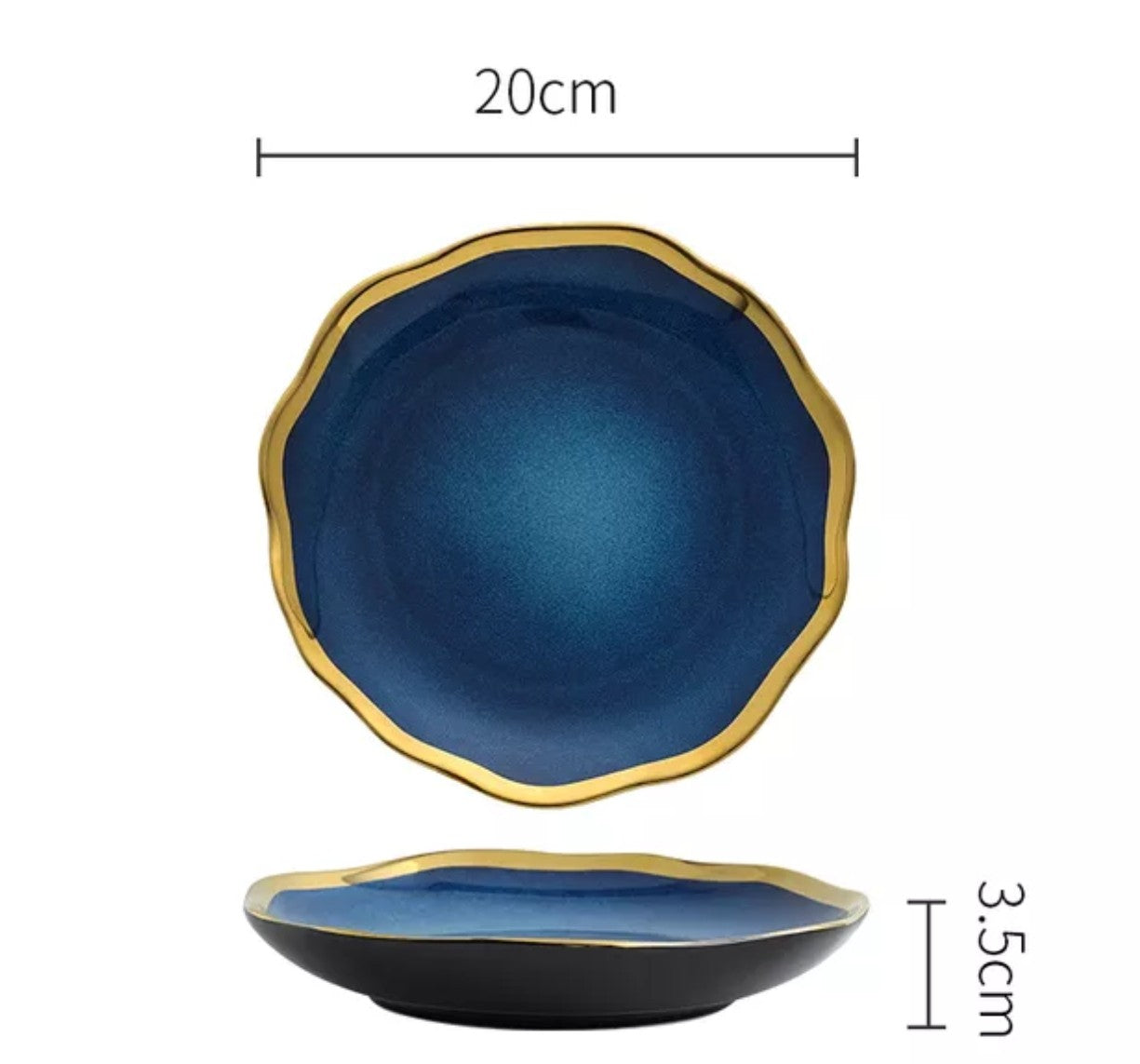 Nordic Golden Blue Plate Handmade