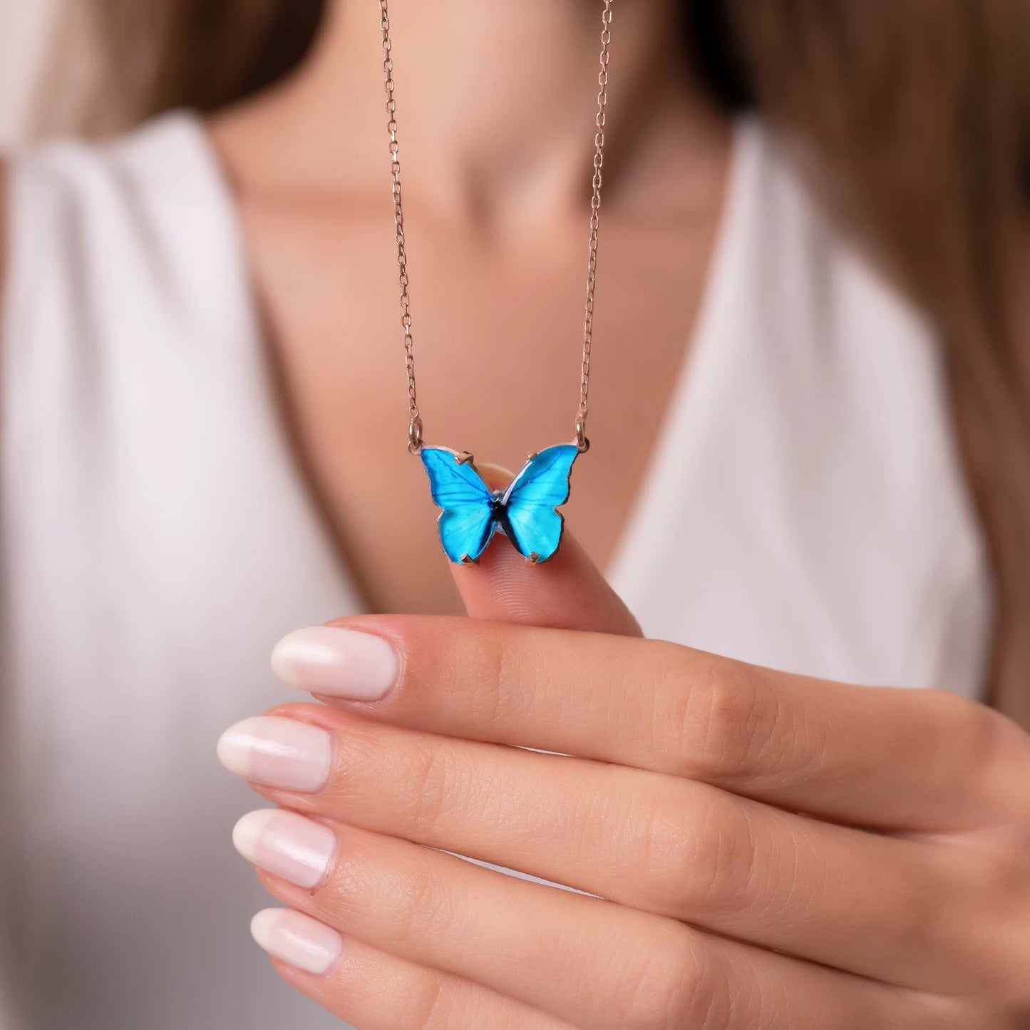 Schmetterling Halskette Türkisblau