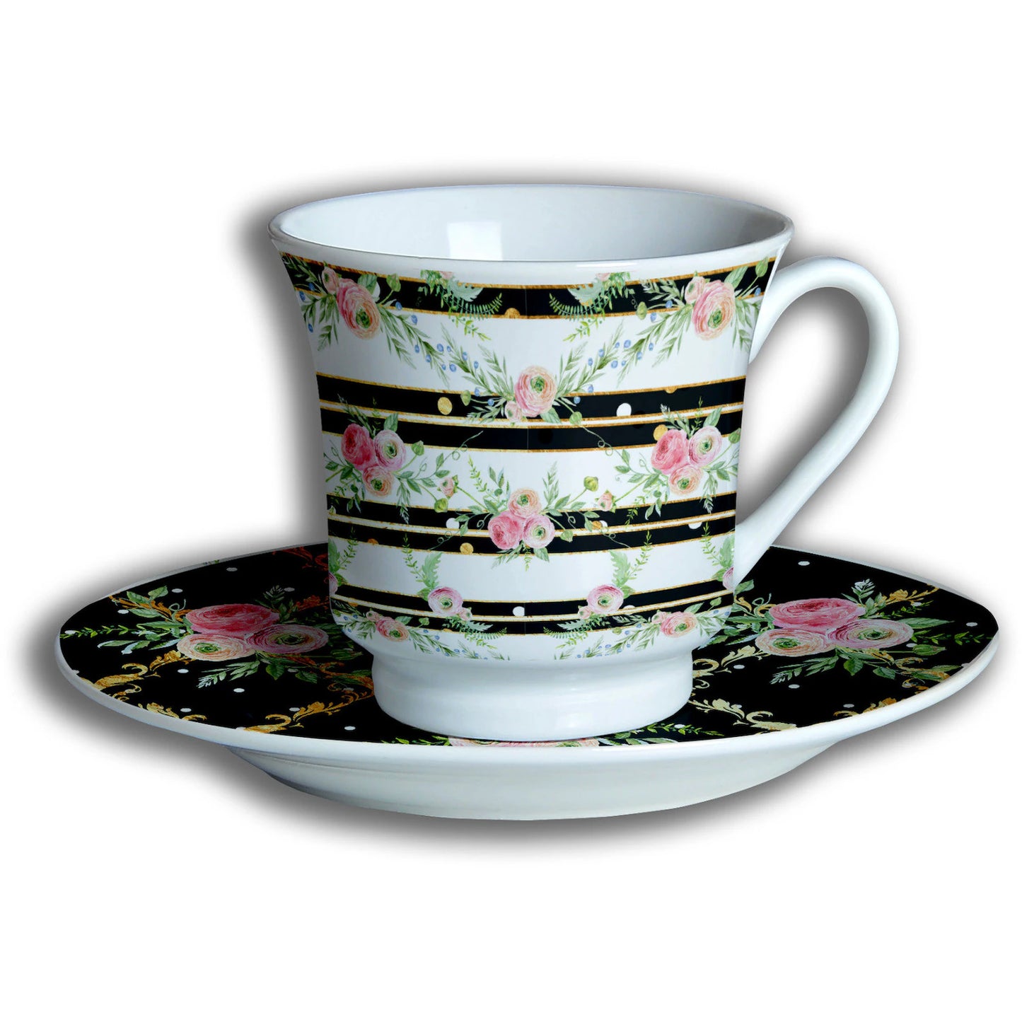 Coffee cup saucer set of 12 pink roses