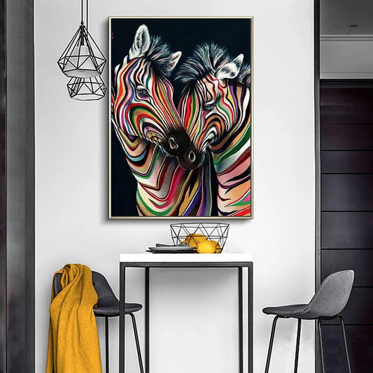 Zebra Colored Canva Art Handmade