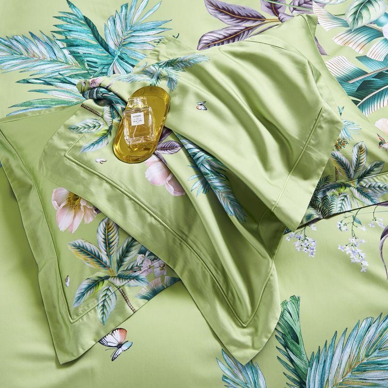 Flowers with Birds Green Duvet Cover Set (100% Egyptian Cotton)