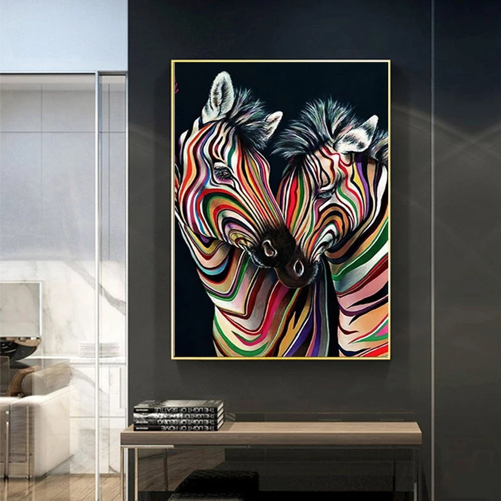 Zebra Colored Canva Art Handmade