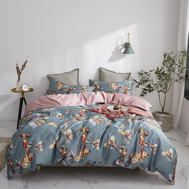Papagei mit Blume Blau Bettbezug Set (100% Ägyptische Baumwolle)