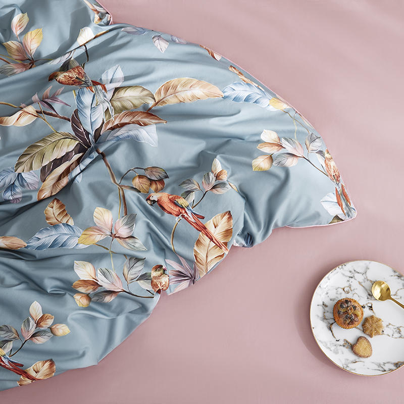 Papagei mit Blume Blau Bettbezug Set (100% Ägyptische Baumwolle)