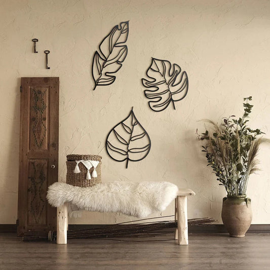 Déco Murale en Métal Feuilles (3 pièces)