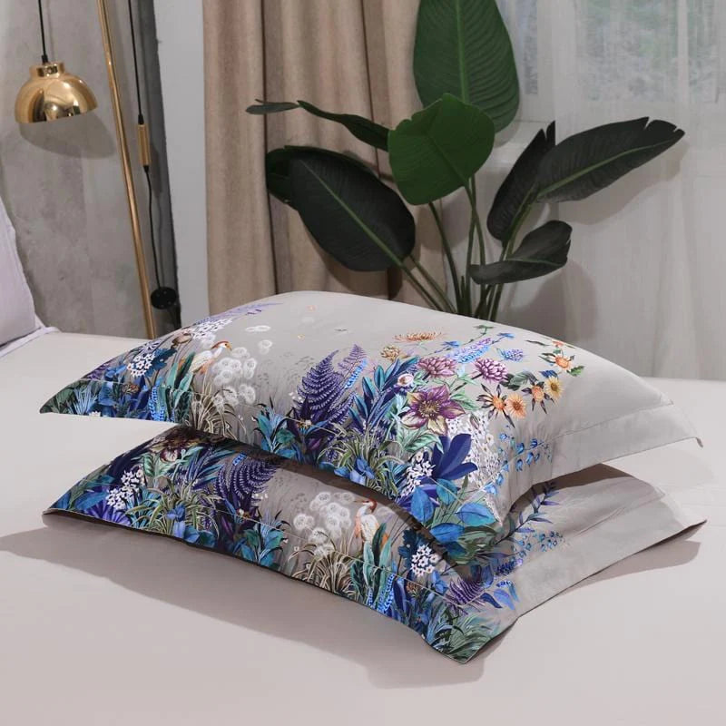 Purple and Blue Plants and Wildlife Duvet Cover Set (100% Egyptian Cotton)