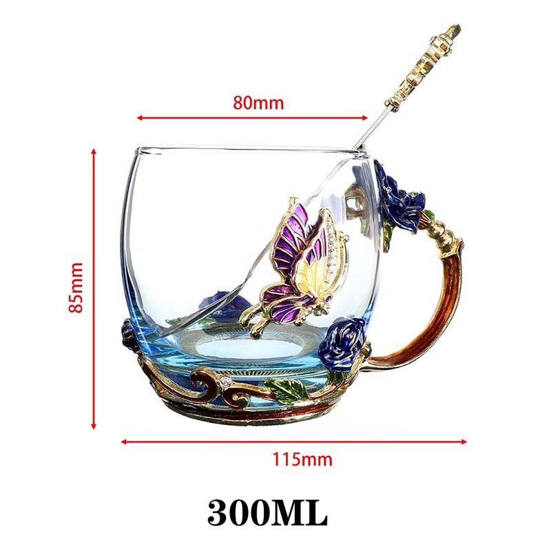 Rose Butterfly Glass with Spoon Set