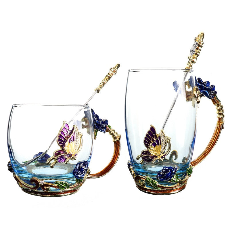 Rosen Schmetterling Glas mit Löffel Set