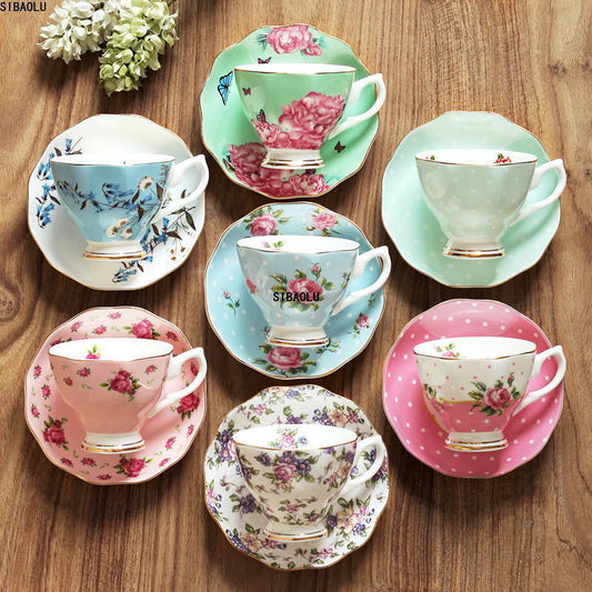 Espresso cups saucer set flowers / animals