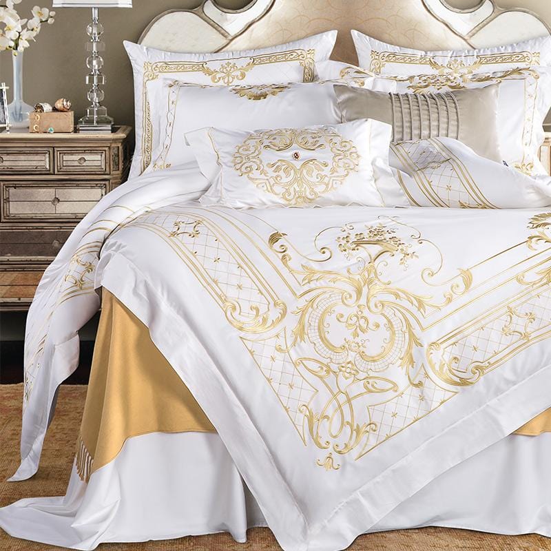 Evy Gold Characters White and Gold Duvet Cover Set (100% Egyptian Cotton)