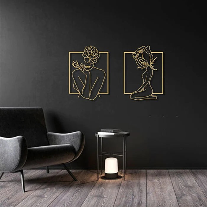 2 Blumen Frauen Kopf Metall Wandkunst