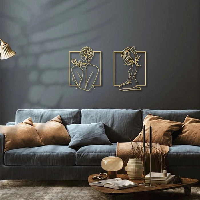 2 Blumen Frauen Kopf Metall Wandkunst