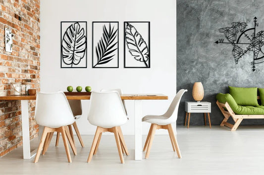 Art mural en métal Feuille (3 pièces)