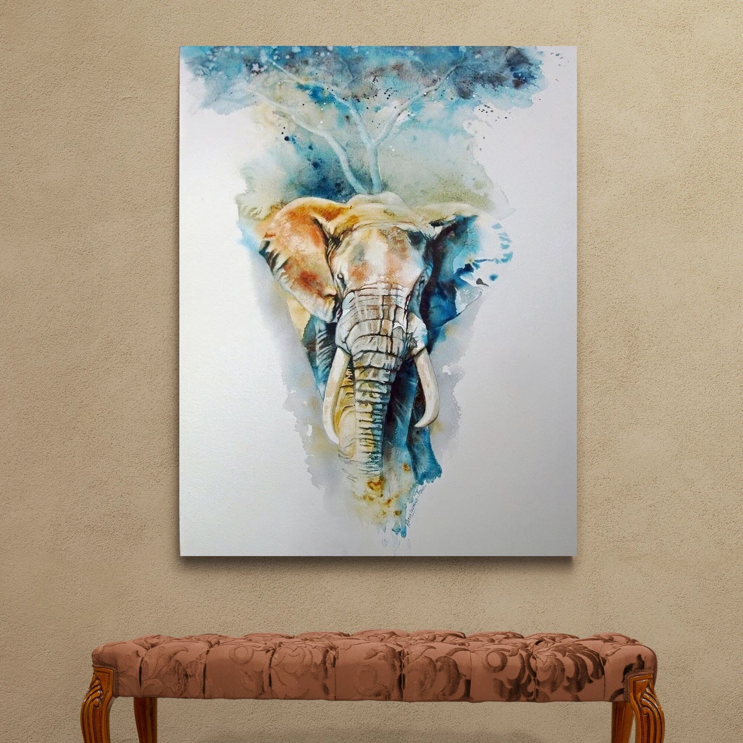 Elephant with tree canvas