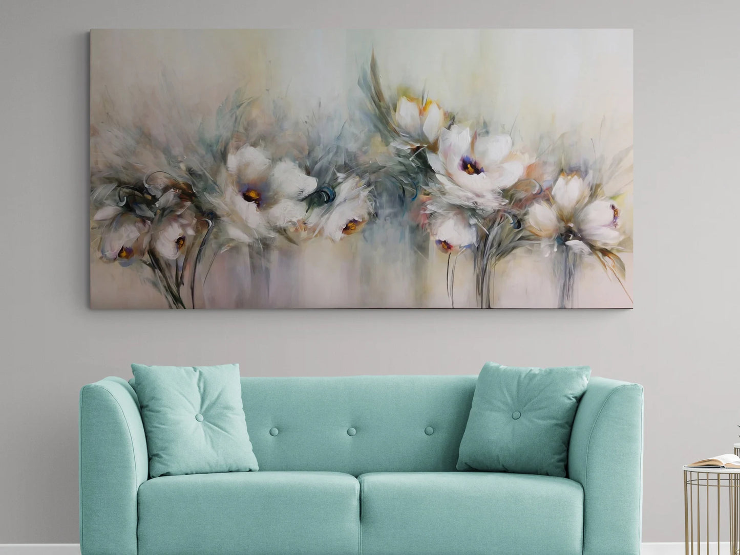 Blumenreihe mit silber Glitzer (von Hand befestigt) Leinwand