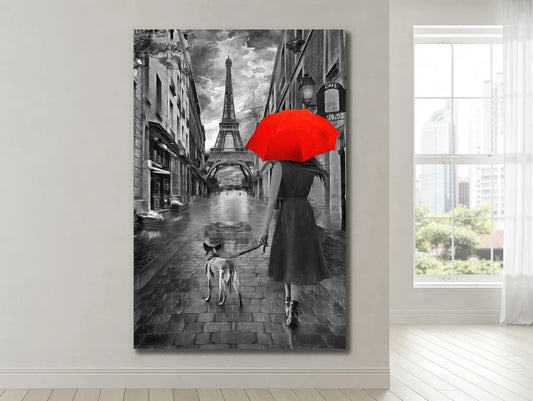 Dame in Rot in Paris Leinwand